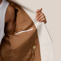 Mottled Linen Blend Double Breasted Suit Jacket - Off-White