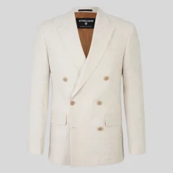 Mottled Linen Blend Double Breasted Suit Jacket - Off-White