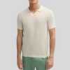 Open Collar Textured Knit Polo - Cream