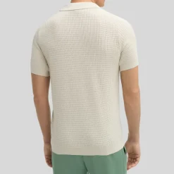 Open Collar Textured Knit Polo - Cream