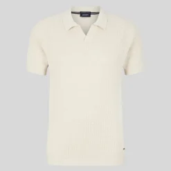 Open Collar Textured Knit Polo - Cream