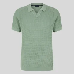 Open Collar Textured Knit Polo - Green