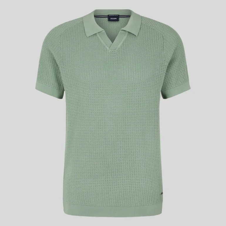 Open Collar Textured Knit Polo - Green