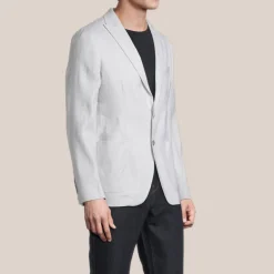 Patch Pocket Peak Lapel Stretch Linen Blazer - Light Grey