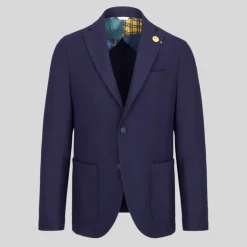 Patch Pocket Wool Blend Twill Blazer - Navy