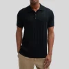 Perforated Pattern Knit Polo - Black