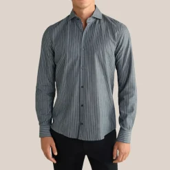 Pinstripe Spread Collar Dress Shirt - Blue