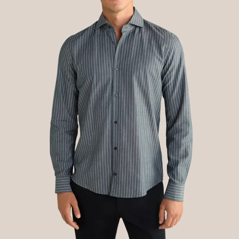 Pinstripe Spread Collar Dress Shirt - Blue