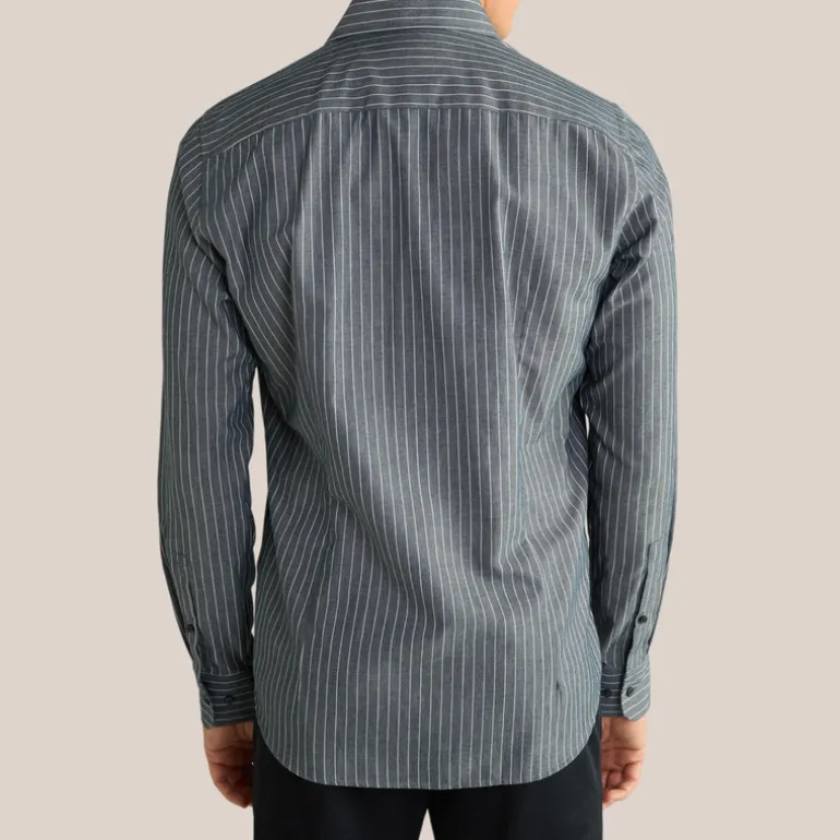 Pinstripe Spread Collar Dress Shirt - Blue