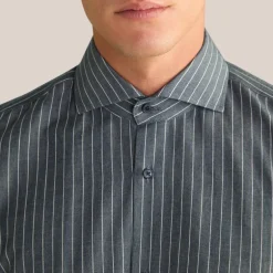 Pinstripe Spread Collar Dress Shirt - Blue