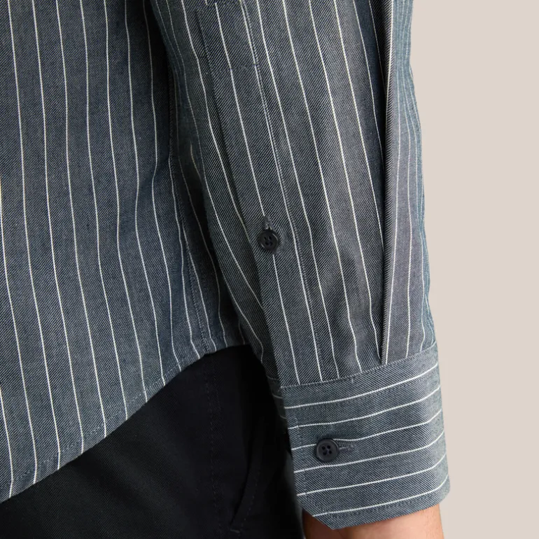Pinstripe Spread Collar Dress Shirt - Blue