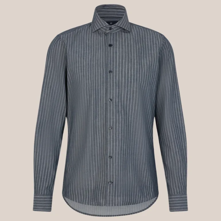 Pinstripe Spread Collar Dress Shirt - Blue