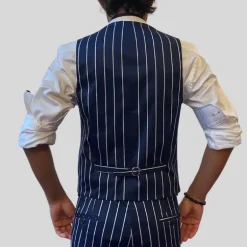 Pinstripe Stretch Cotton Vest - Navy