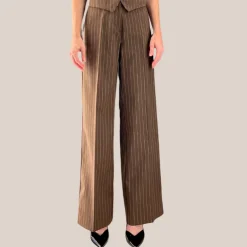 Pinstripe Wide Leg Pants - Brown