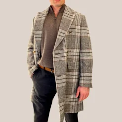 Plaid Checks Double Breasted Woolen Jacket - Grey