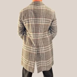 Plaid Checks Double Breasted Woolen Jacket - Grey
