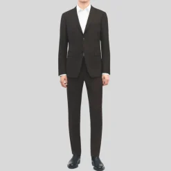Plain Weave Wool Blend Suit - Brown