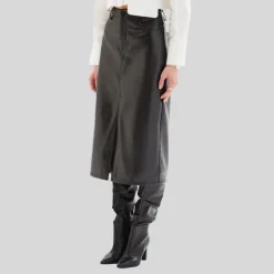 5-Pocket Front Slit Midi Skirt - Black