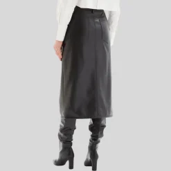 5-Pocket Front Slit Midi Skirt - Black