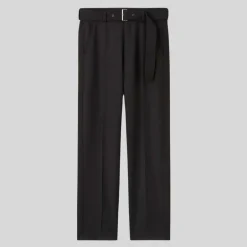 Relaxed Fit Belted Wool Blend Trouser - Black