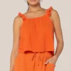 Ruffle Strap Textured Sleeveless Top - Orange