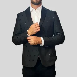 Sequins Peak Lapel Dinner Jacket - Black