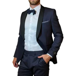 Shawl Collar Tuxedo Suit - Navy