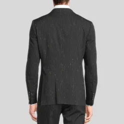 Shooting Star Pinstripe Peaked Jacket - Black