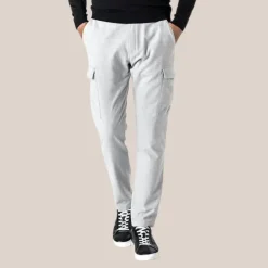 Soft Stretch Cotton Blend Cargo Pants - Light Grey