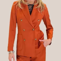 Soft Touch Double Breasted Patch Pocket Blazer - Orange