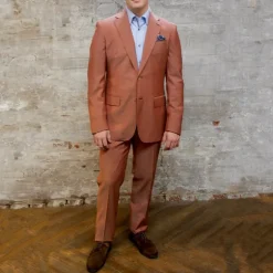 Solid Notch Lapel Pick Stitch Wool Suit - Red