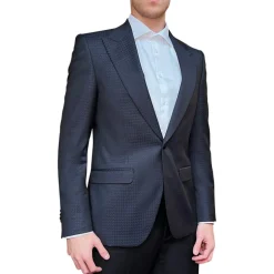 Sparkle Houndstooth Peak Lapel Blazer - Navy