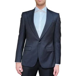 Sparkle Houndstooth Peak Lapel Blazer - Navy