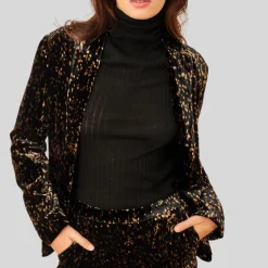 Spots Print Patch Pocket Velvet Blazer - Black
