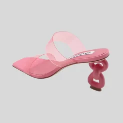 Square Toe PVC Strap Sculpted Heel - Pink
