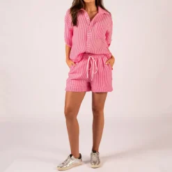 Stripe Crinkle Shorts - Pink