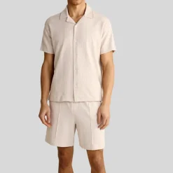Structured Shorts with Pintuck Details - Beige