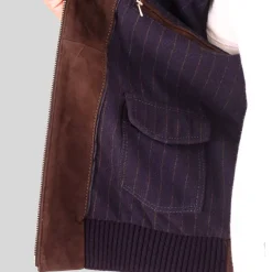 Suede / Knit Hybrid Double Zip Jacket - Brown/Navy