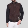 Suede / Knit Hybrid Jacket with Liner - Brown/Grey