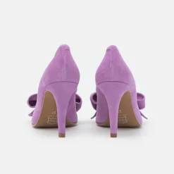 Suede High Heel Pump with Bow - Purple
