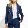 Tailored Double Breasted Crepe Blazer - Navy