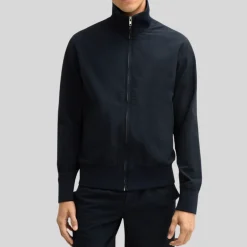 Textured Blouson Jacket Stand-Up Collar - Navy