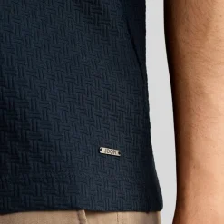 Textured Cotton Polo - Navy