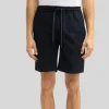 Textured Drawstring Waistband Shorts - Navy