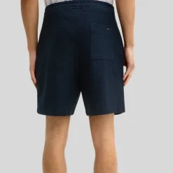 Textured Elastic Waistband Shorts - Navy