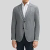 Textured Herringbone Piped Pockets Blazer - Navy/White