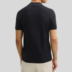 Textured Knit Cotton Polo - Dark Blue
