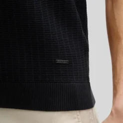 Textured Knit Cotton Polo - Dark Blue