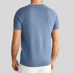 Textured Knit Crew Ribbed T-Shirt - Blue