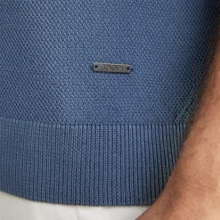 Textured Knit Crew Ribbed T-Shirt - Blue